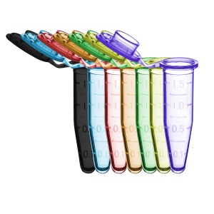 C2000-AST, MTC BIO Sterile Microtube w/ cap, 1.5mL, assorted colors (B, R, G, O, P, Y), w/ self-standing bag &amp; Stop-Pops™ (Case of 500) - CS - MTC Bio - MICROCENTRIFUGE TUBES - TUBES AND VIALS