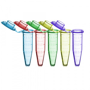 C2000-50-AST, MTC BIO SureSeal™ S Microtube w/ cap 1.5 mL, Sterile, assorted colors (Red, Blue, Green, Yellow &amp; Purple), 50 per bag, 10 bags per pack (Case of 500) - CS - MTC Bio - MICROCENTRIFUGE TUBES - TUBES AND VIALS