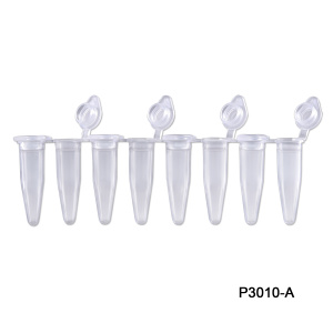 P3010-A, MTC BIO PCR 8-Strips. 0.2ml with Attached Individual Flat Caps, 120/pk - PK - MTC BIO - FLAT CAP - PCR SUPPLIES - PCR TUBE STRIPS